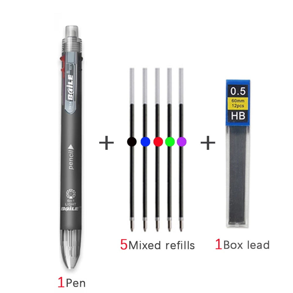 Multicolor Pen With Pencil Lead Multi Color Ballpoint Pen For School Office Notes 2