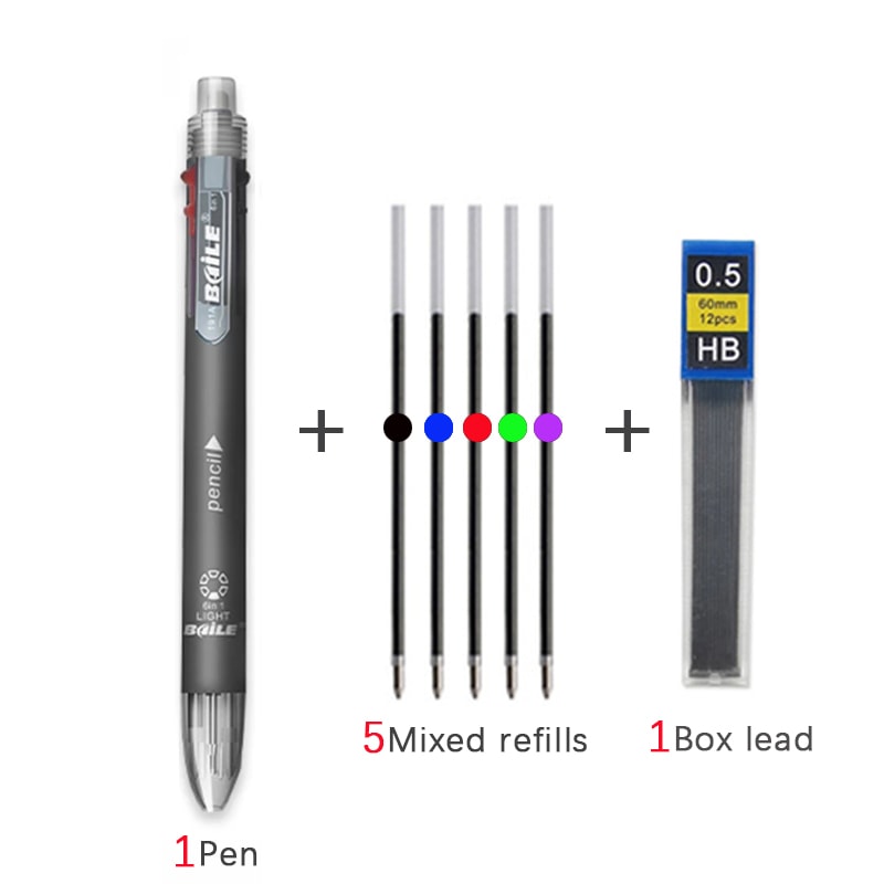Multicolor Pen With Pencil Lead Multi Color Ballpoint Pen For School Office Notes 2