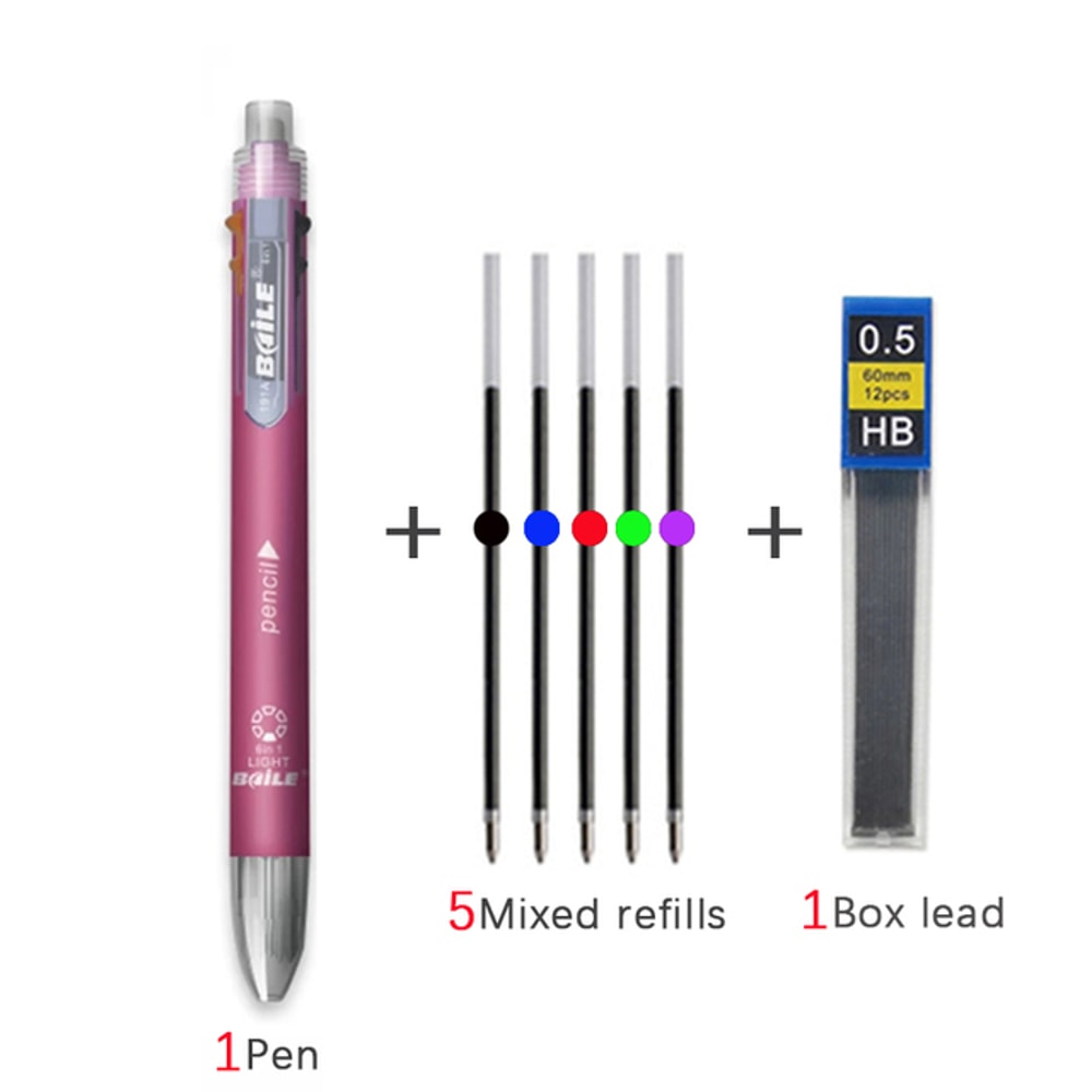Multicolor Pen With Pencil Lead Multi Color Ballpoint Pen For School Office Notes 5