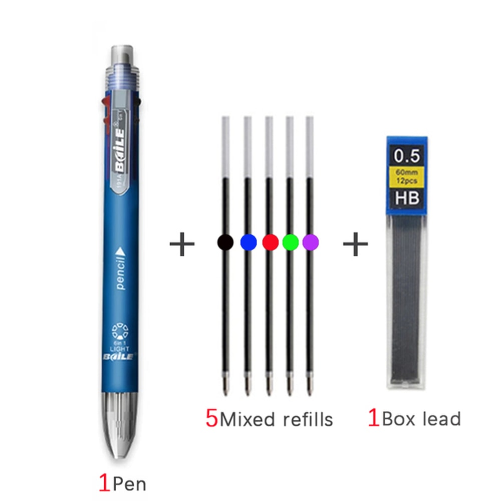 Multicolor Pen With Pencil Lead Multi Color Ballpoint Pen For School Office Notes 6