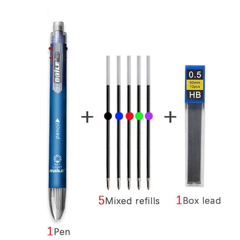 Multicolor Pen With Pencil Lead Multi Color Ballpoint Pen For School Office Notes 6