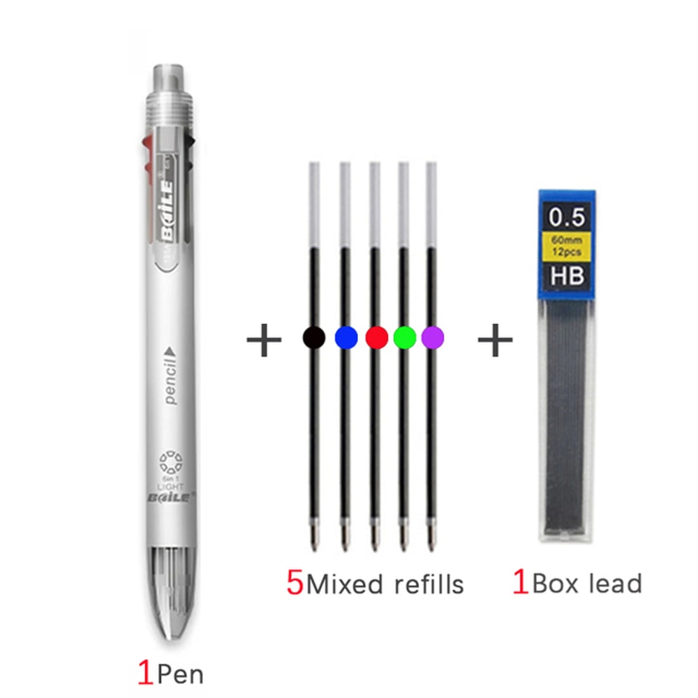 Multicolor Pen With Pencil Lead Multi Color Ballpoint Pen For School Office Notes 7