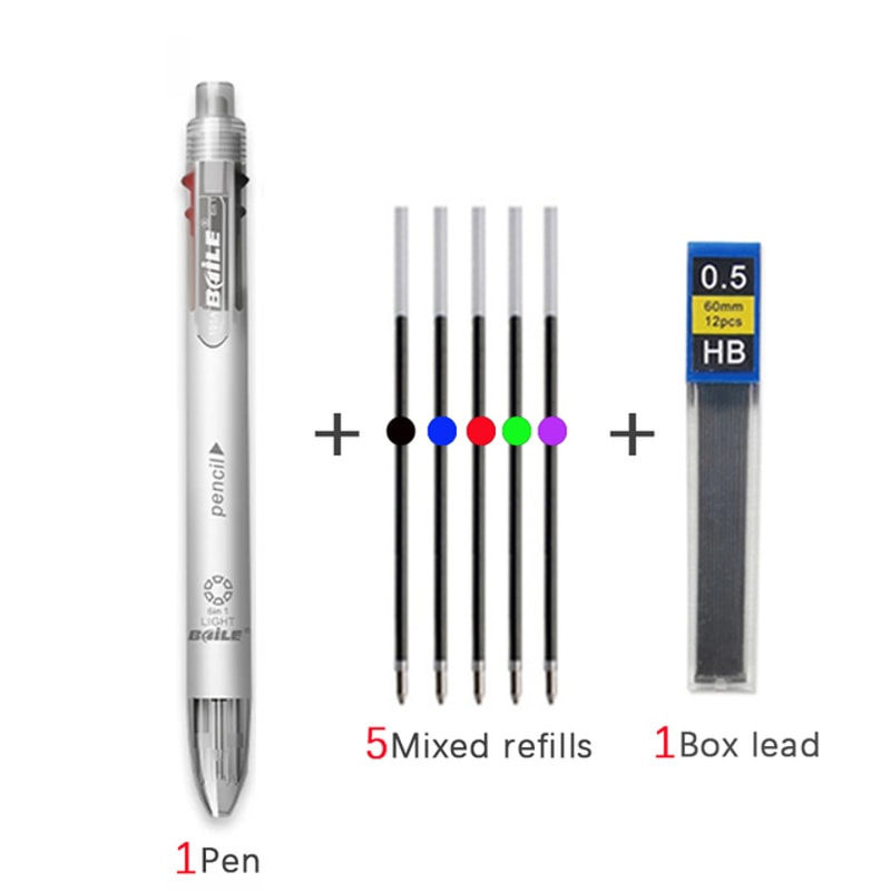 Multicolor Pen With Pencil Lead Multi Color Ballpoint Pen For School Office Notes 7