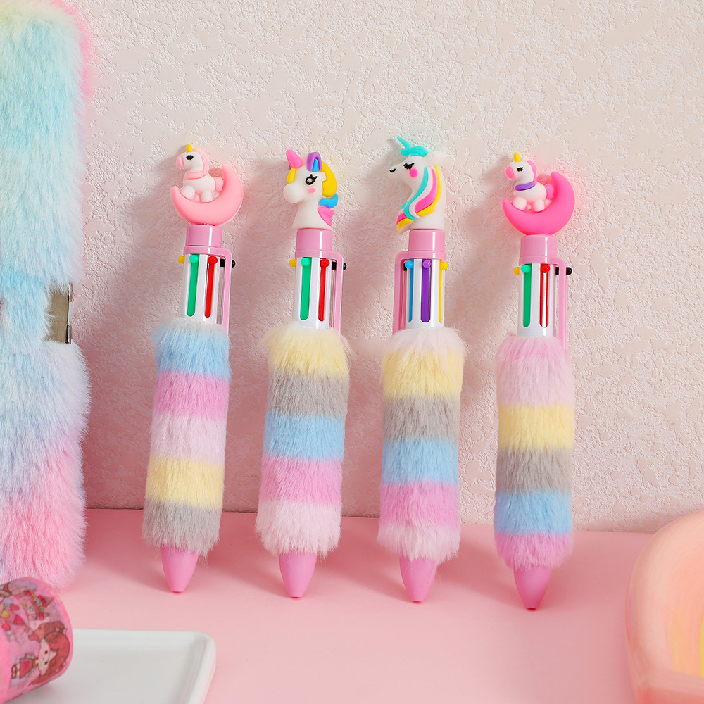 Unicorn Plush Rainbow Gel Pens Set Cute Cartoon Writing Pens for Kids