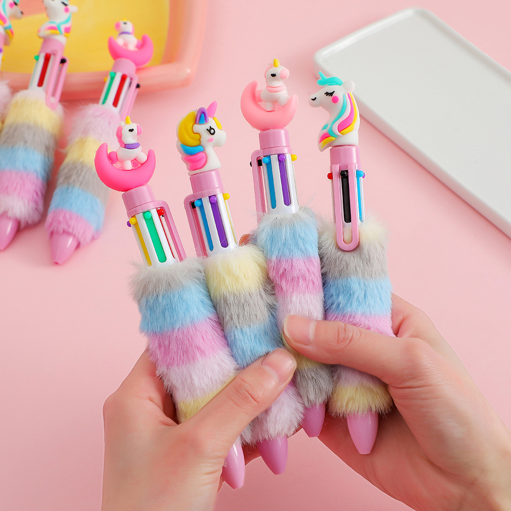 Unicorn Plush Rainbow Gel Pens Set Cute Cartoon Writing Pens for Kids