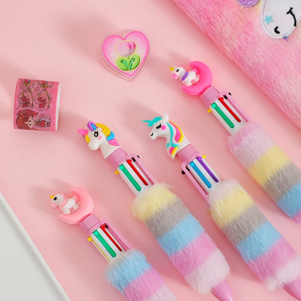 Unicorn Plush Rainbow Gel Pens Set Cute Cartoon Writing Pens for Kids
