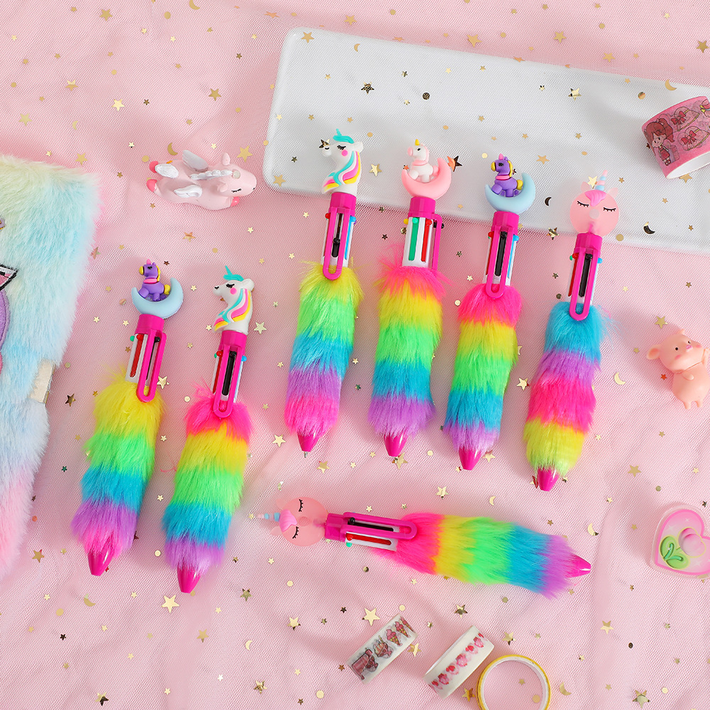 Unicorn Plush Rainbow Gel Pens Set Cute Cartoon Writing Pens for Kids
