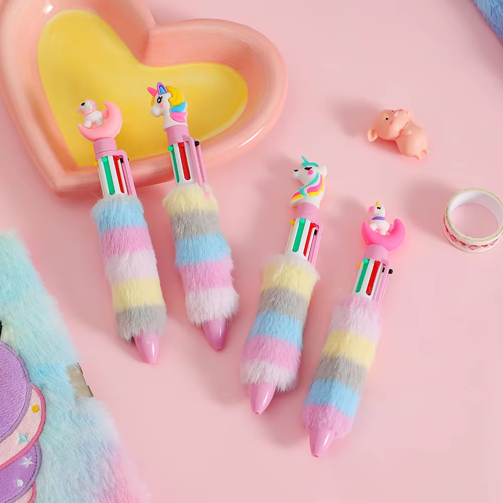 Unicorn Plush Rainbow Gel Pens Set Cute Cartoon Writing Pens for Kids