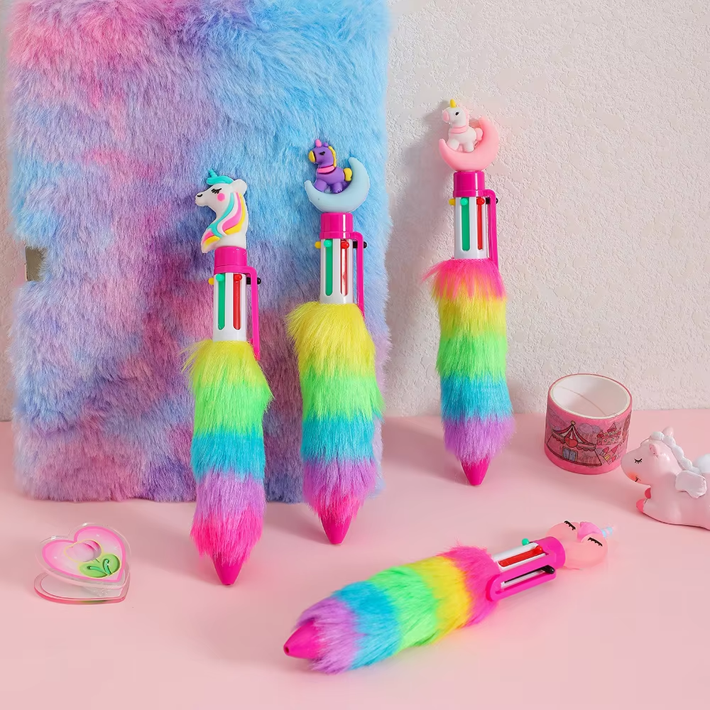 Unicorn Plush Rainbow Gel Pens Set Cute Cartoon Writing Pens for Kids