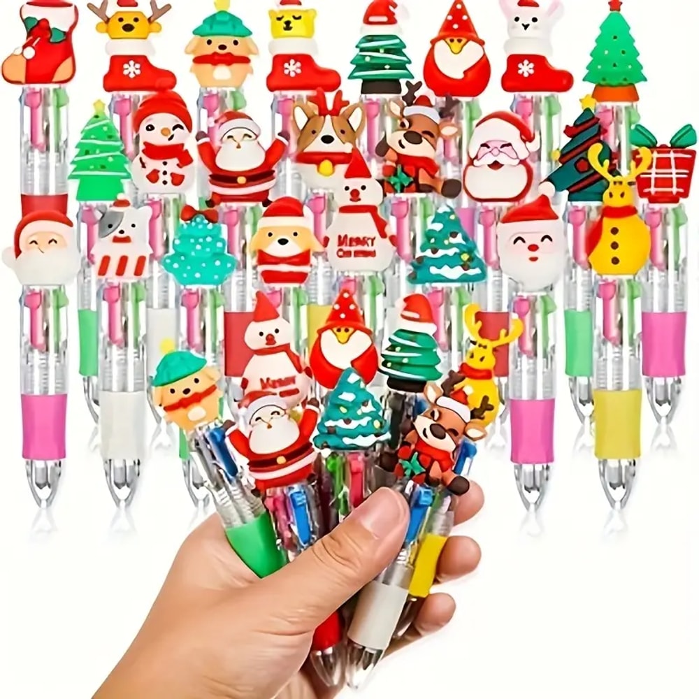 Mini Christmas Pens Set Cute Novelty Holiday Party Favors Multicolor Writing Kit