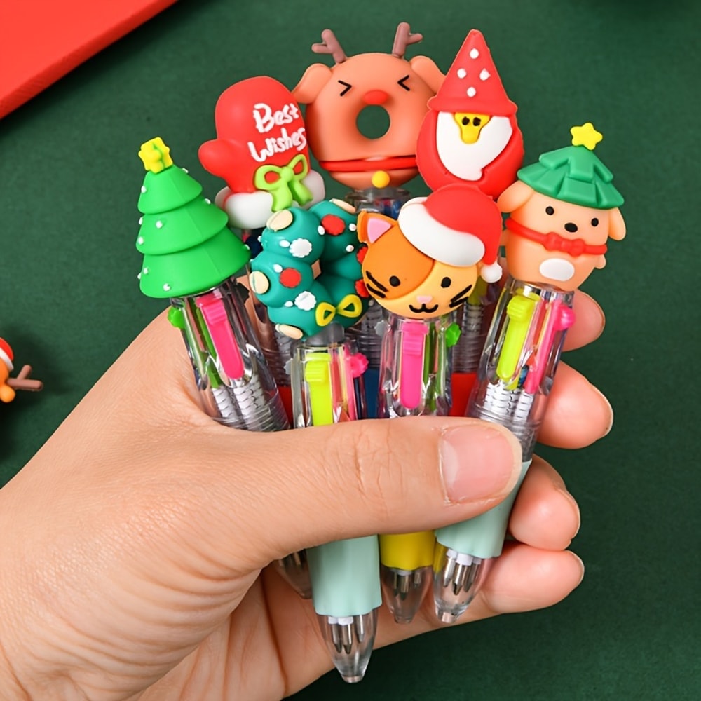 Mini Christmas Pens Set Cute Novelty Holiday Party Favors Multicolor Writing Kit