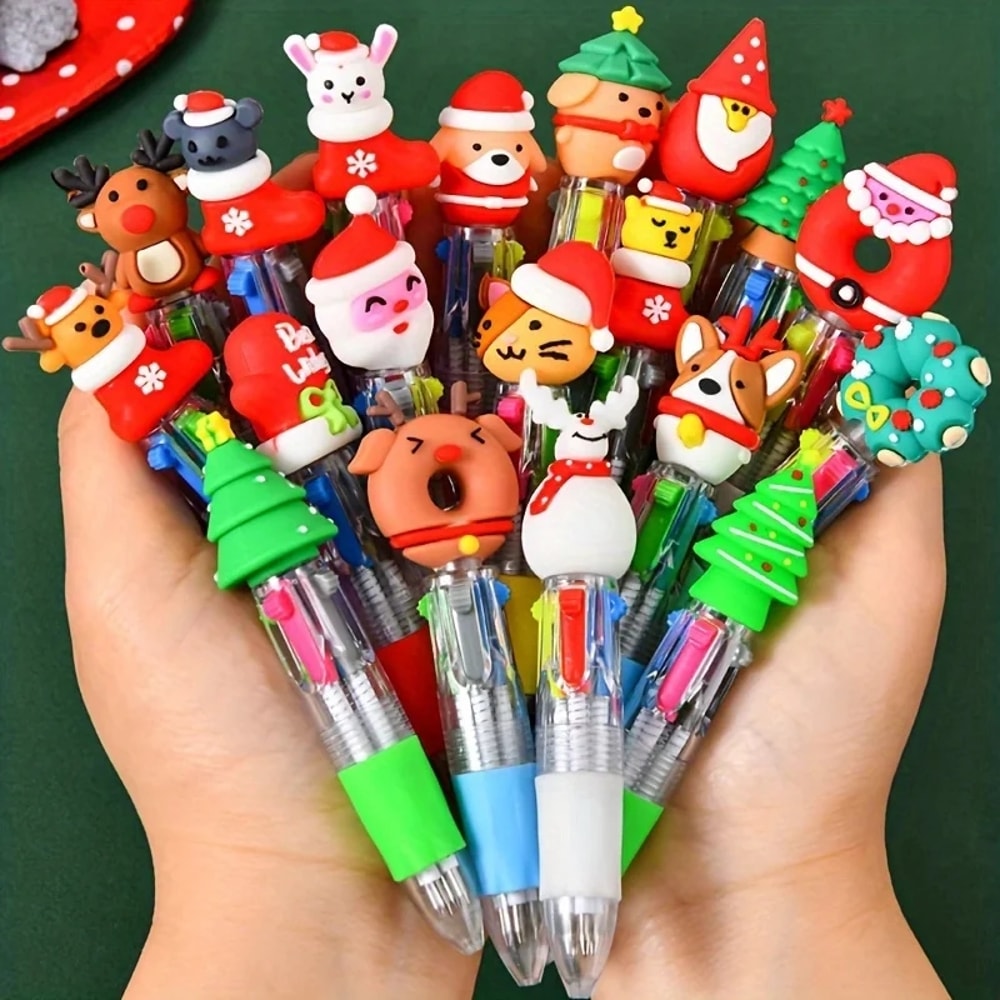 Mini Christmas Pens Set Cute Novelty Holiday Party Favors Multicolor Writing Kit
