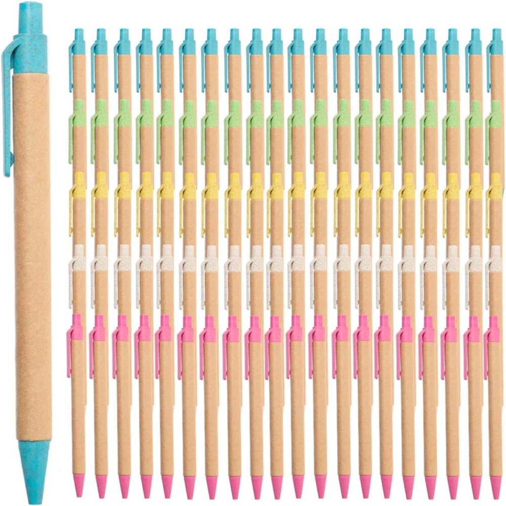 Eco Friendly Recycled Kraft Paper Pens Set Colorful Retractable Ballpoint Pens For Office School 0