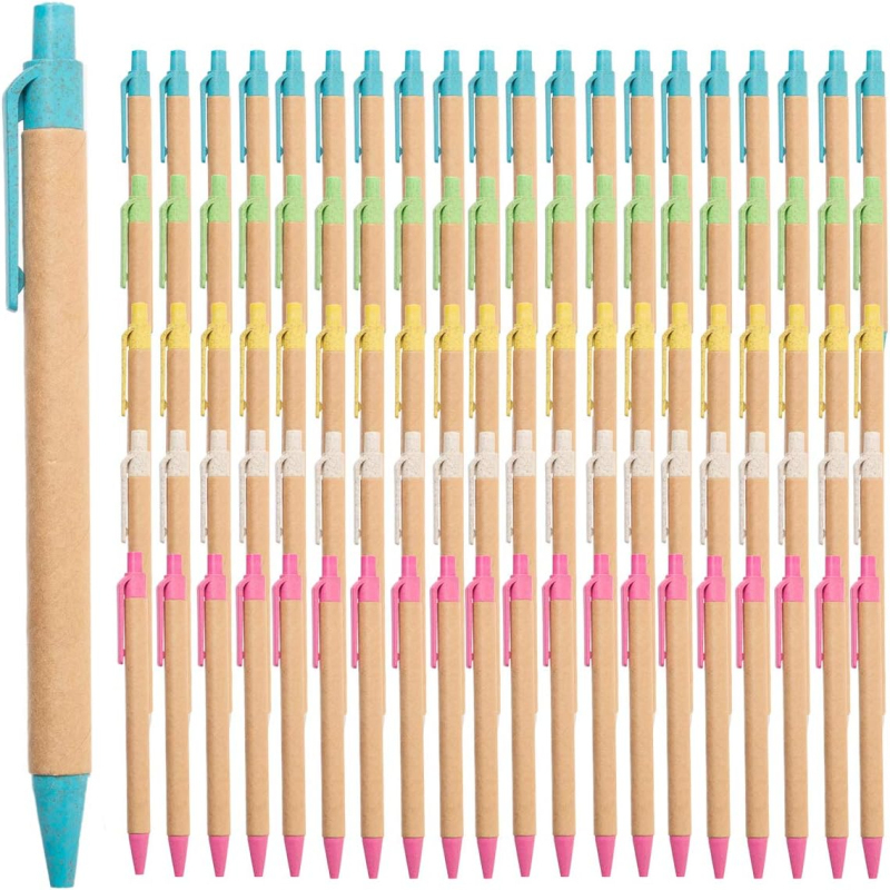 Eco Friendly Recycled Kraft Paper Pens Set Colorful Retractable Ballpoint Pens For Office School 0