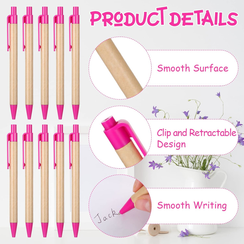 Eco Friendly Recycled Kraft Paper Pens Set Colorful Retractable Ballpoint Pens For Office School 1