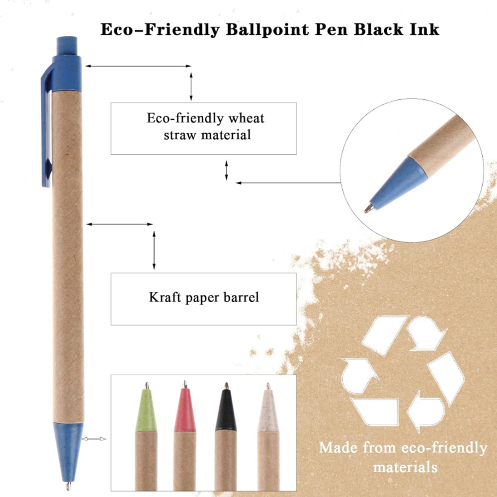 Eco Friendly Recycled Kraft Paper Pens Set Colorful Retractable Ballpoint Pens For Office School 2