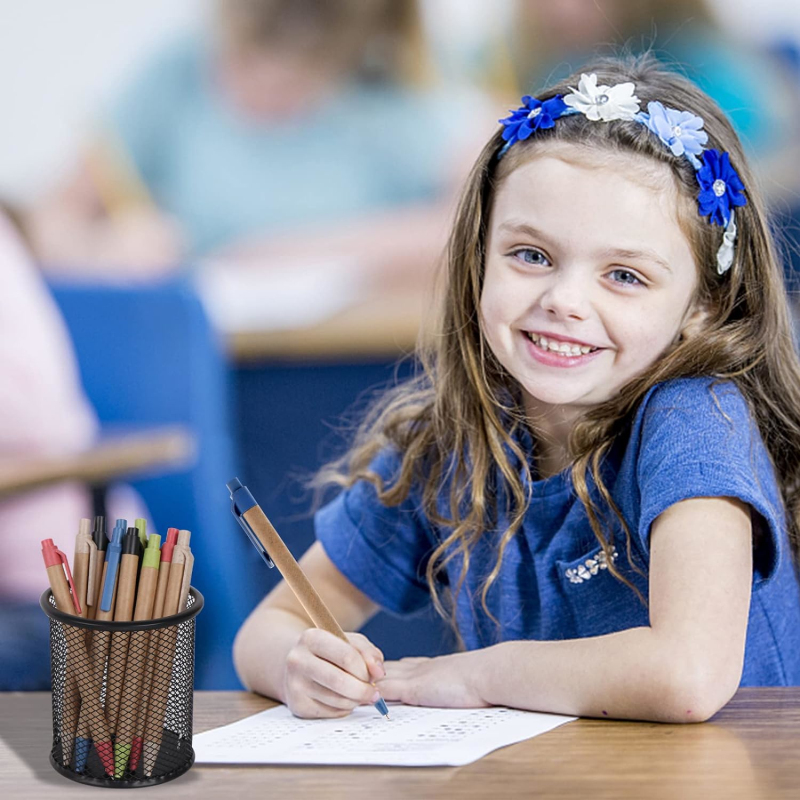 Eco Friendly Recycled Kraft Paper Pens Set Colorful Retractable Ballpoint Pens For Office School 3