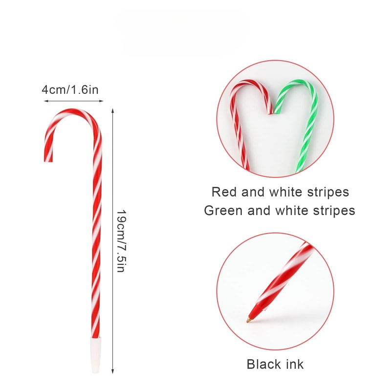 Festive Candy Cane Ballpoint Pens Set Christmas Writing Gift Set