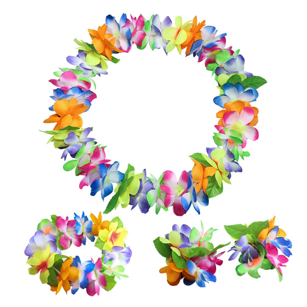 Hawaiian Leis Set Tropical Flower Necklaces and Bracelets for Luau Party Decorations