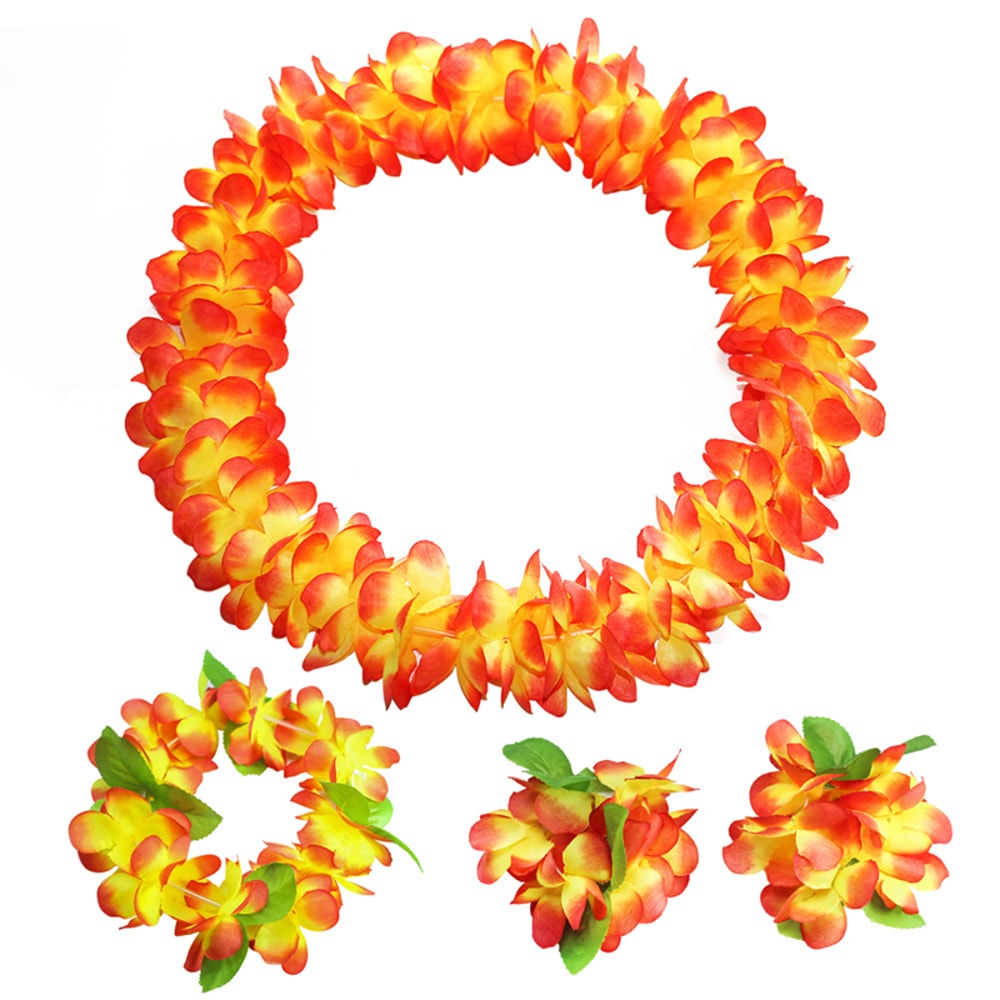 Hawaiian Leis Set Tropical Flower Necklaces and Bracelets for Luau Party Decorations