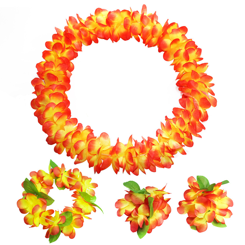Hawaiian Leis Set Tropical Flower Necklaces and Bracelets for Luau Party Decorations