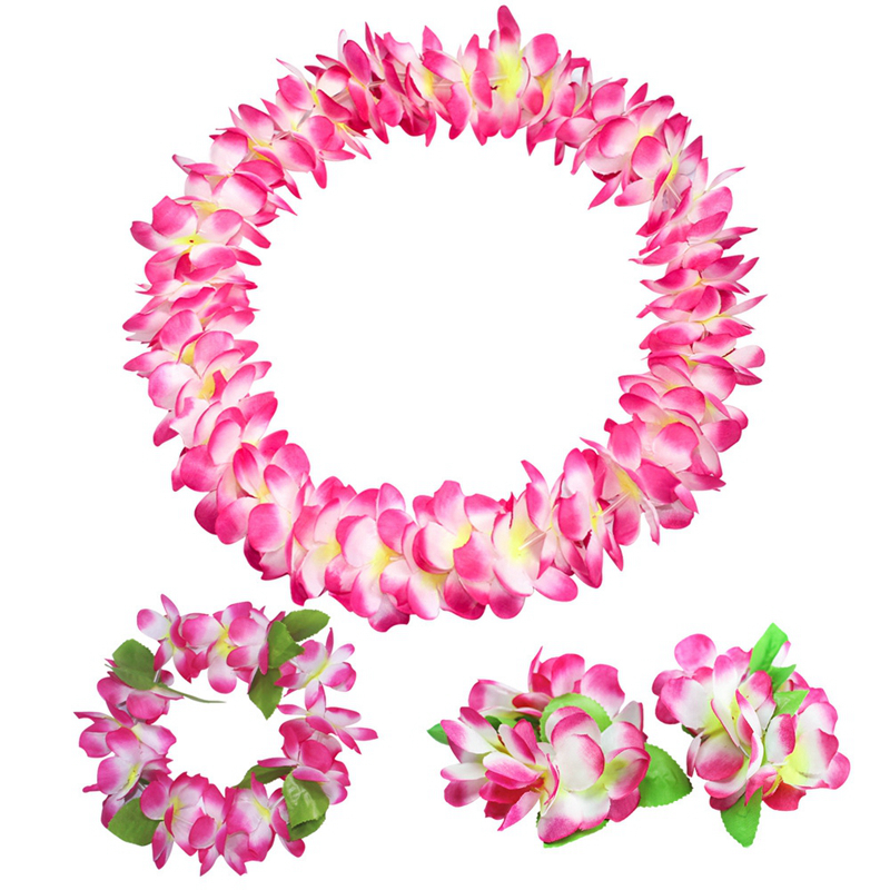 Hawaiian Leis Set Tropical Flower Necklaces and Bracelets for Luau Party Decorations