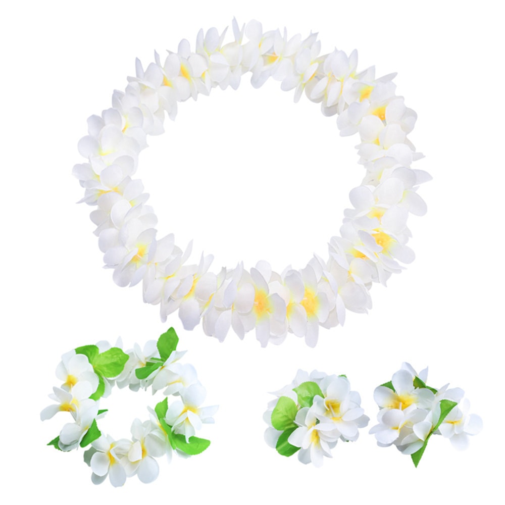 Hawaiian Leis Set Tropical Flower Necklaces and Bracelets for Luau Party Decorations