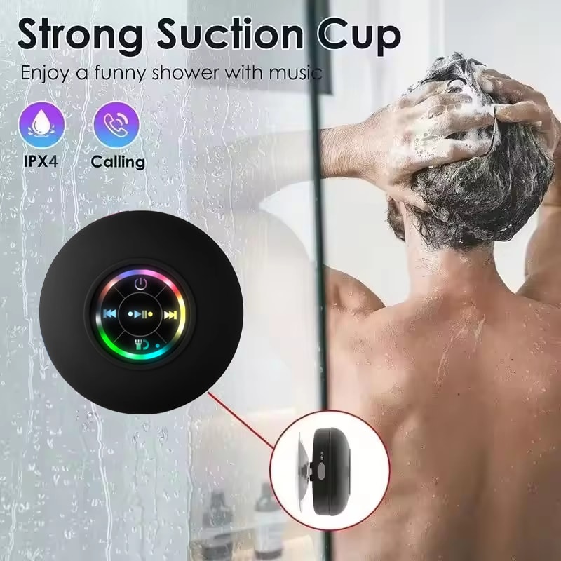 All In One Portable Waterproof Bluetooth Speaker with LED Light & Suction Cup