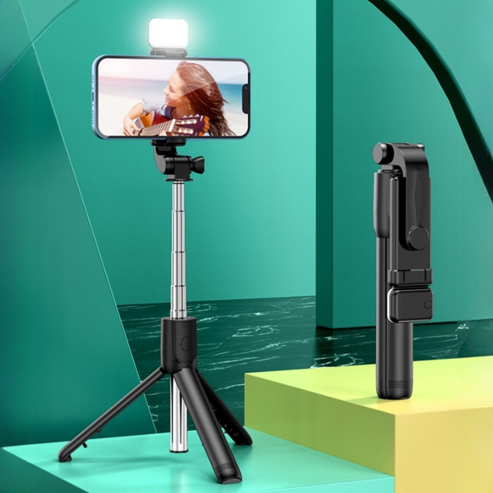 All in One Extendable Portable Selfie Stick Tripod with Bluetooth Remote