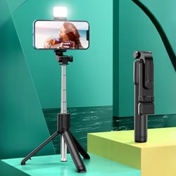 all in one extendable portable selfie stick tripod with bluetooth remote