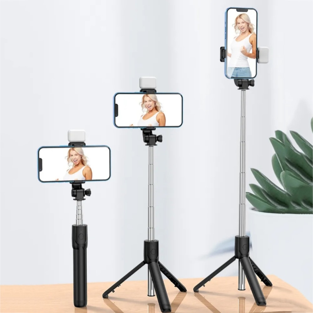 All in One Extendable Portable Selfie Stick Tripod with Bluetooth Remote
