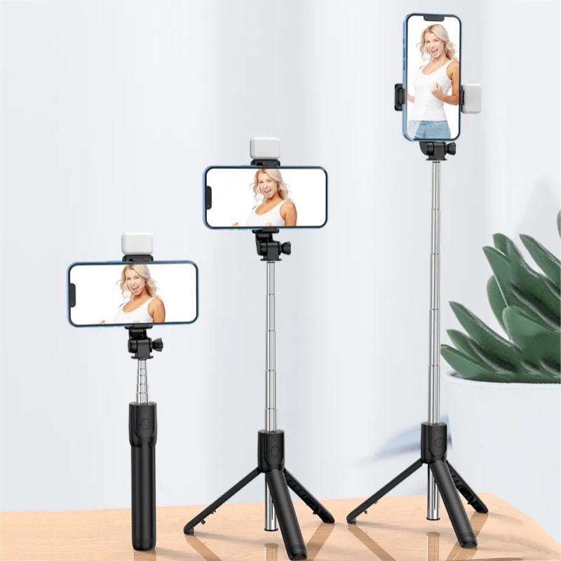All in One Extendable Portable Selfie Stick Tripod with Bluetooth Remote