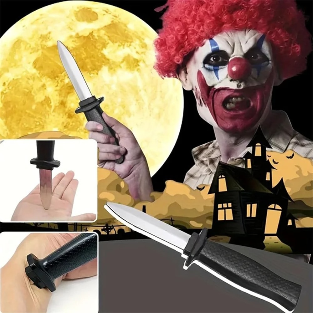 Realistic Retractable Fake Knife Trick Toy Scary Halloween Prank Prop