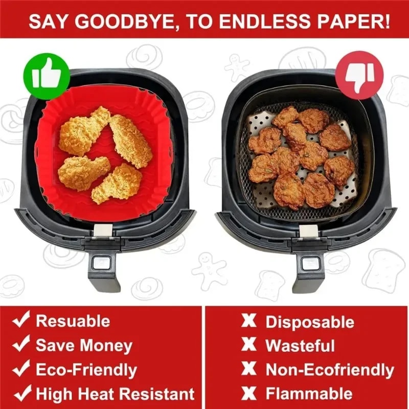 Reusable Silicone Air Fryer Liner Non Stick Basket Mat For Easy Clean Cooking 3