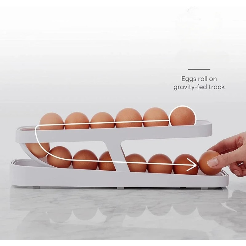 Automatic Rolling Egg Dispenser Fridge Organizer Space Saving Egg Storage Tray 0