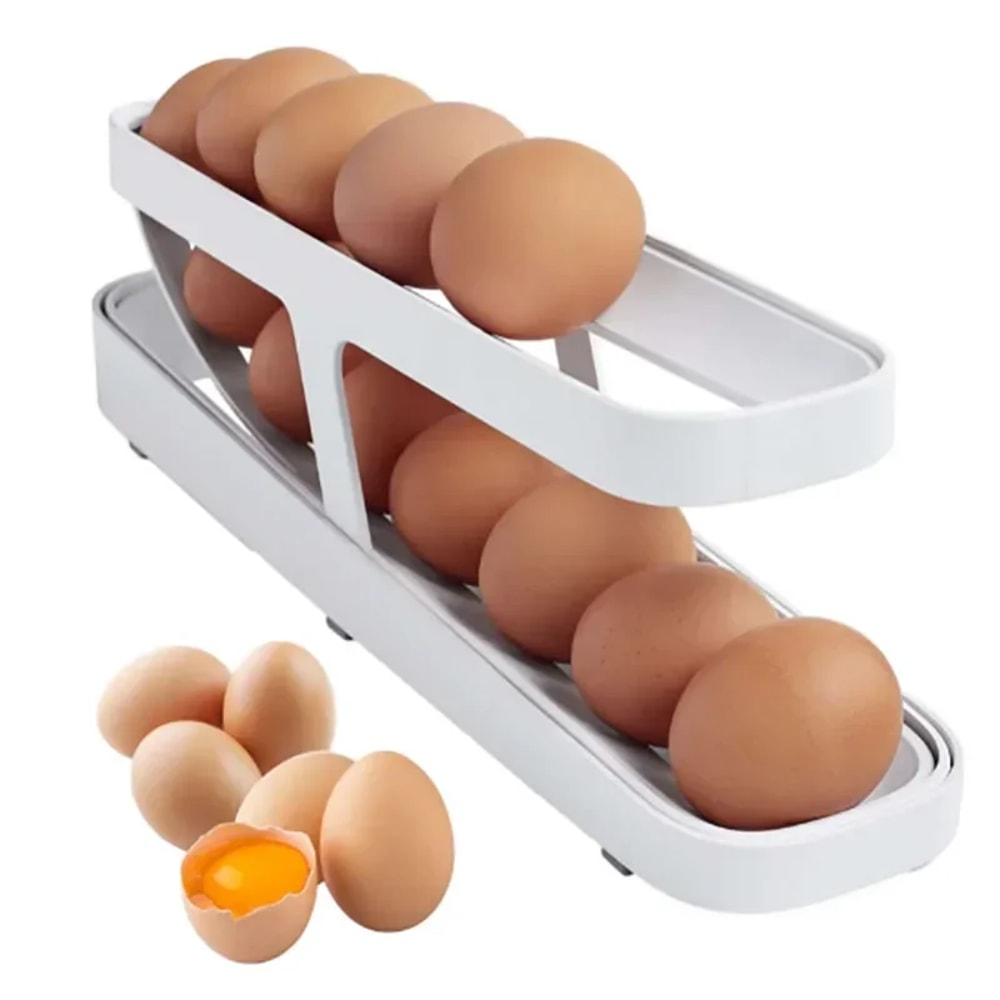 Automatic Rolling Egg Dispenser Fridge Organizer Space Saving Egg Storage Tray 1