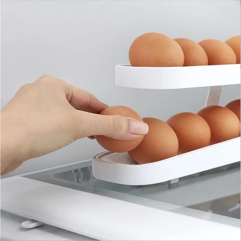 Automatic Rolling Egg Dispenser Fridge Organizer Space Saving Egg Storage Tray 2