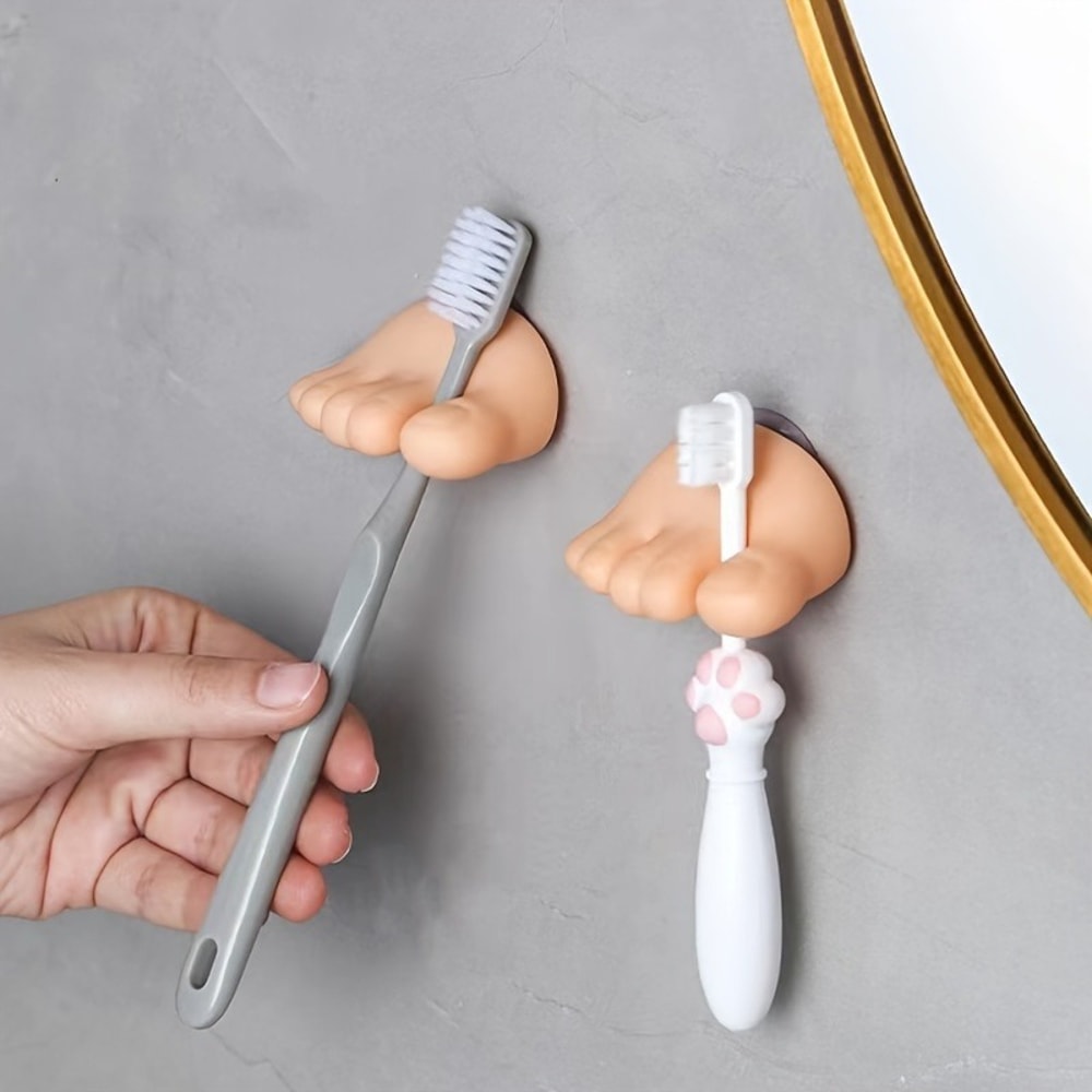 Cute Suction Cup Toothbrush Holder Wall Mounted Bathroom Organizer