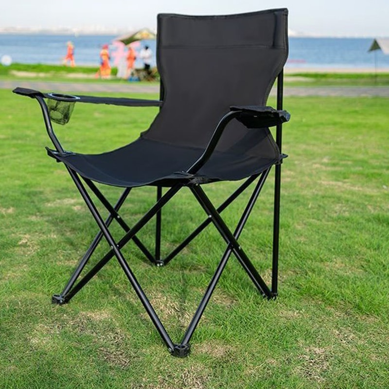 Portable Folding Camping Chair with Armrests for Beach Fishing and Outdoor Relaxation