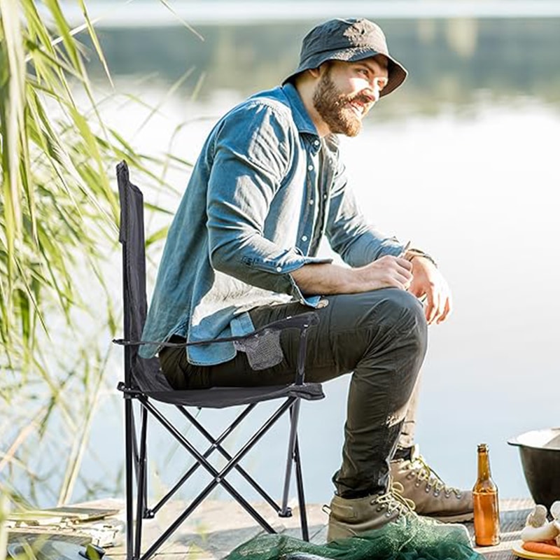 Portable Folding Camping Chair with Armrests for Beach Fishing and Outdoor Relaxation