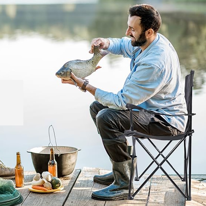 Portable Folding Camping Chair with Armrests for Beach Fishing and Outdoor Relaxation