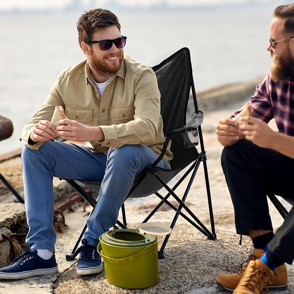 Portable Folding Camping Chair with Armrests for Beach Fishing and Outdoor Relaxation