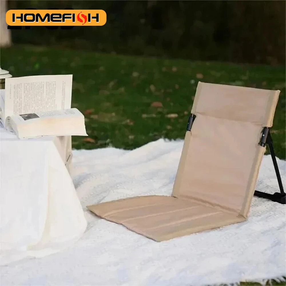 Foldable Camping Chair With Backrest Cushion Portable Outdoor Chair For Beach Picnic Garden 0
