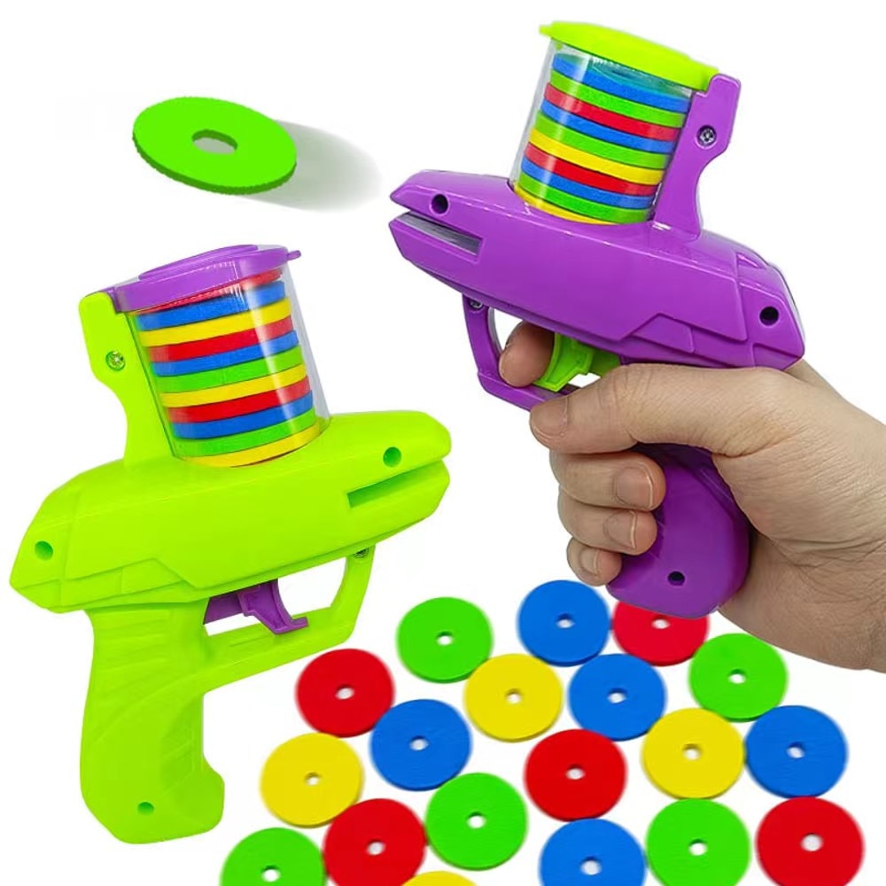 Kids Flying Saucer Disc Launcher Toy Gun with Foam Discs Outdoor Shooting Game