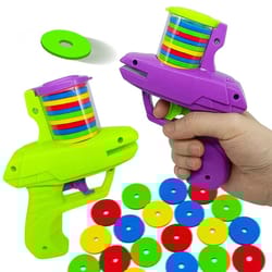 kids flying saucer disc launcher toy gun with foam discs outdoor shooting game