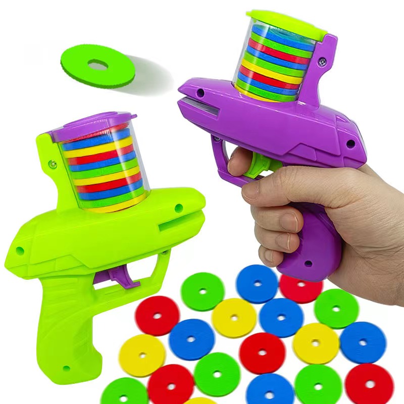 Kids Flying Saucer Disc Launcher Toy Gun with Foam Discs Outdoor Shooting Game