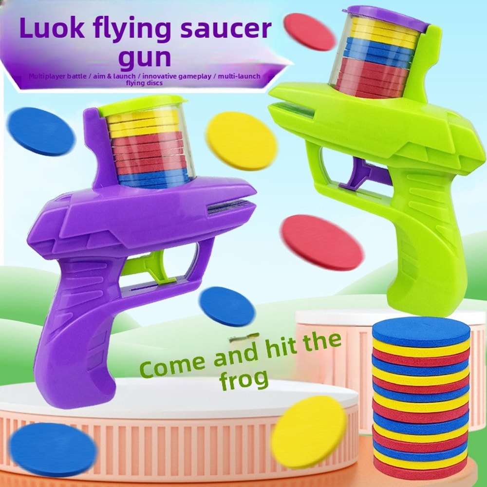 Kids Foam Disc Launcher Gun Toy Safe Flying Disc Blaster for Outdoor Parent Child Play