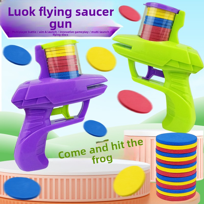 Kids Foam Disc Launcher Gun Toy Safe Flying Disc Blaster for Outdoor Parent Child Play