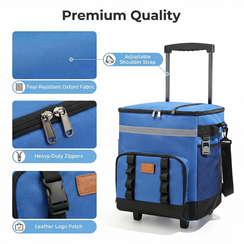 Rolling Cooler Backpack with Wheels Insulated Travel Picnic Bag