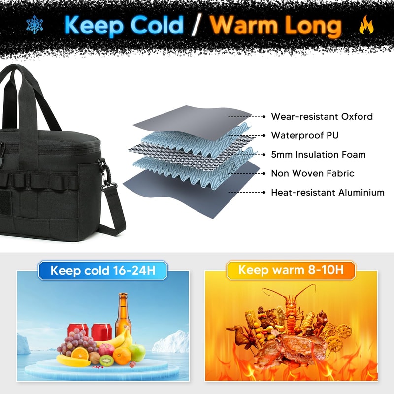 Large Capacity Insulated Cooler Lunch Bag Waterproof Foldable Outdoor Camping Food Carrier